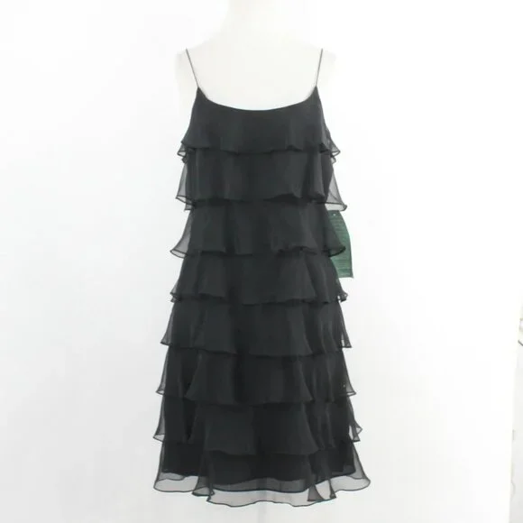 Morgan Nites Sz 8 Black Lined Tiered Ruffled 100% Poly Acetate Dress - Picture 2 of 7